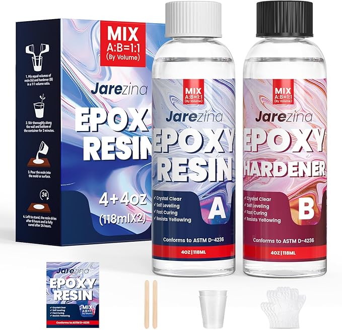 Jarezina 7.98OZ Epoxy Resin Kit,Crystal Clear Epoxy Resin -Strong and No Bubble,Not Yellowing Art Resin,Self Leveling Easy Mix 1:1,Suitable for Art Casting,DIY,Jewelry Projects, Christmas DIY Gift