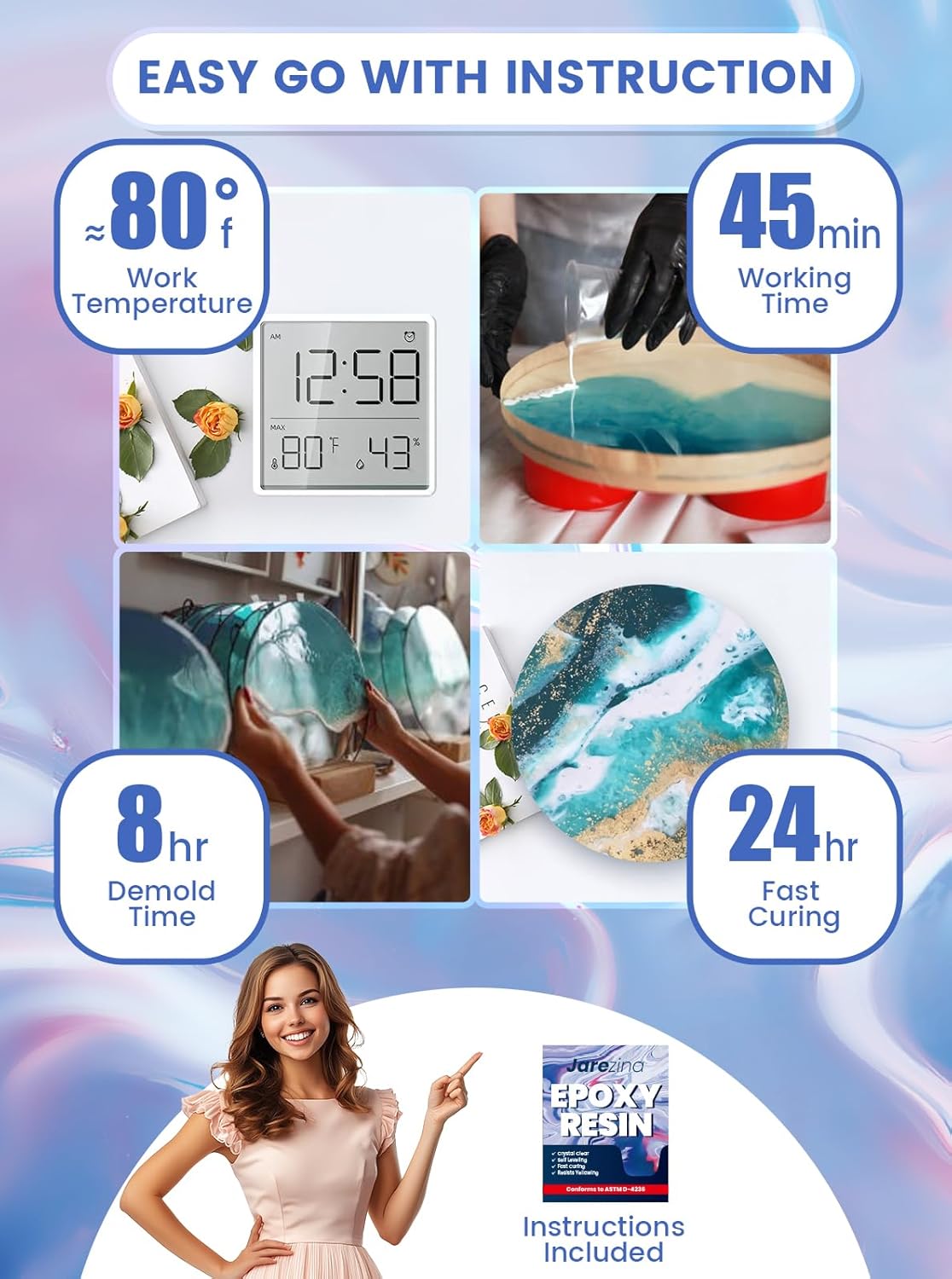 Jarezina 17OZ Epoxy Resin Kit,Crystal Clear Epoxy Resin -Strong and No Bubble,Not Yellowing Art Resin,Self Leveling Easy Mix 1:1,Suitable for Art Casting,DIY,Jewelry Projects, Christmas DIY Gift