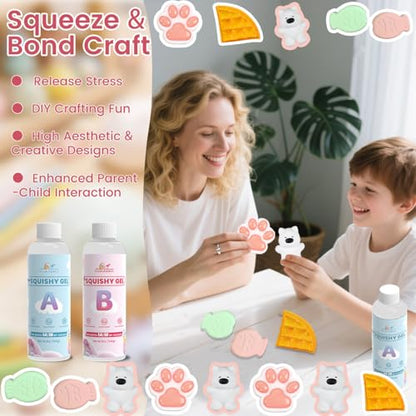12 Pcs Taba Squishy Kit,Liquid Silicone for Squishy Maker with Guided,Waffles & Cat's Paw Mold