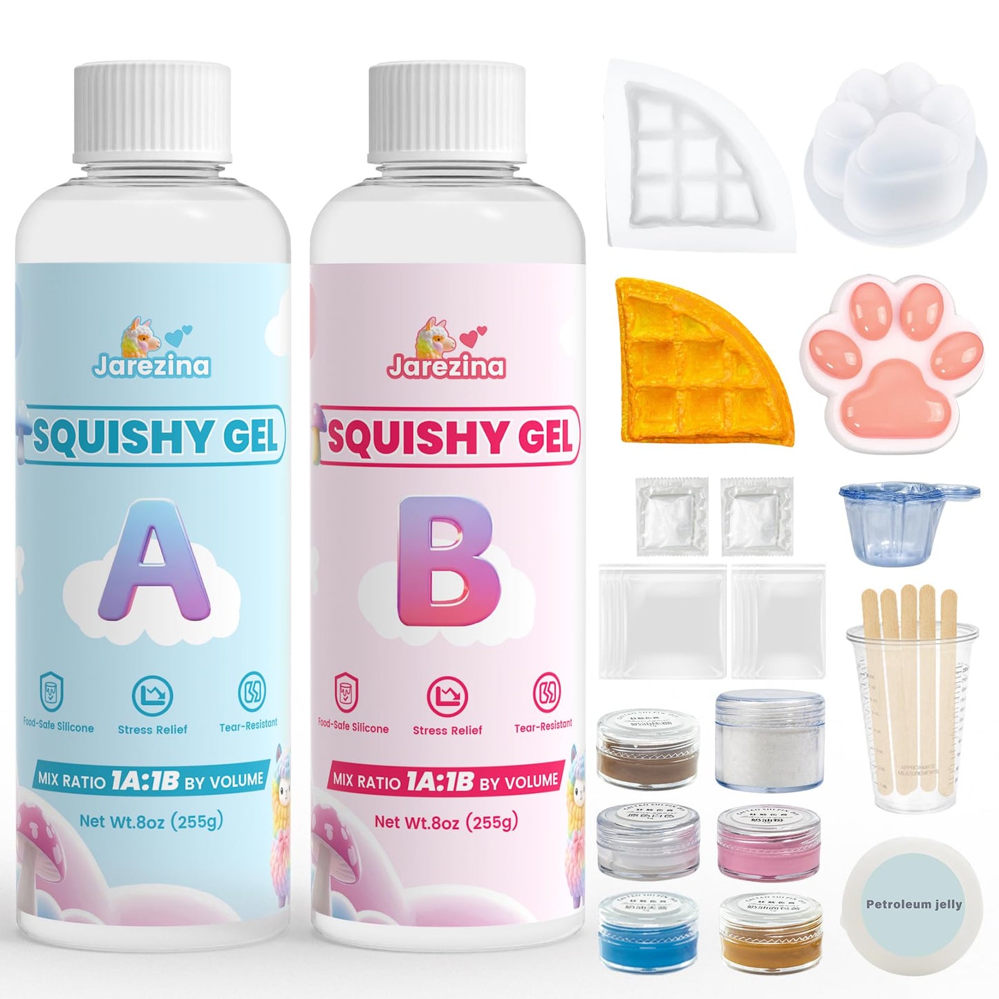 12 Pcs Taba Squishy Kit,Liquid Silicone for Squishy Maker with Guided,Waffles & Cat's Paw Mold